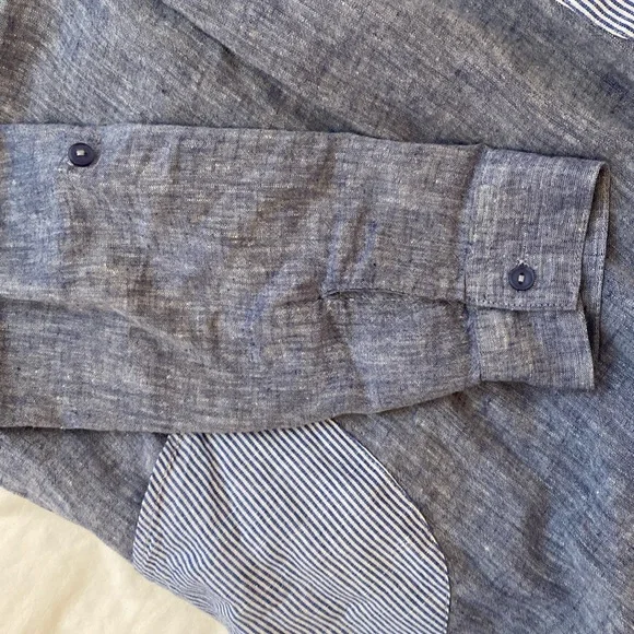 For Cynthia Blue Linen/Cotton Blend 2-Pocket Tunic - Picture 7 of 9